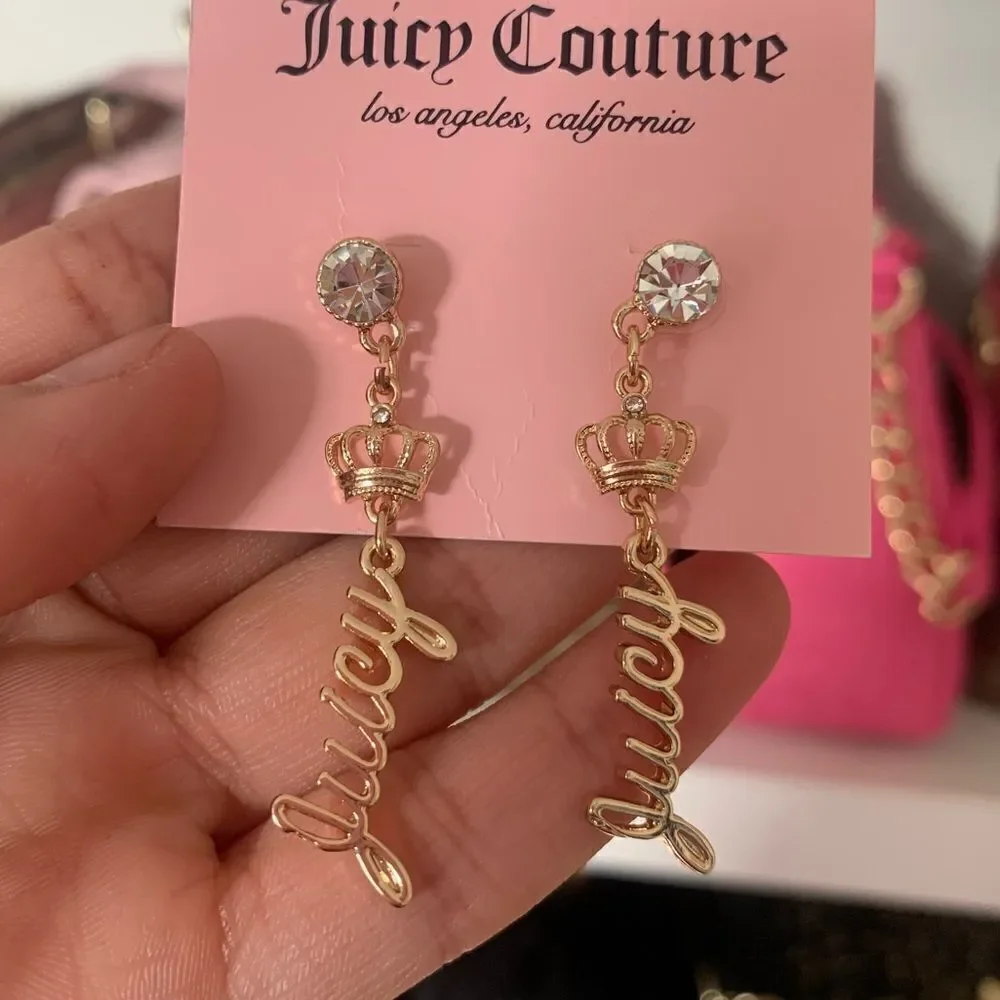 Juicy Couture Dangle Crown Rhinestone Earrings